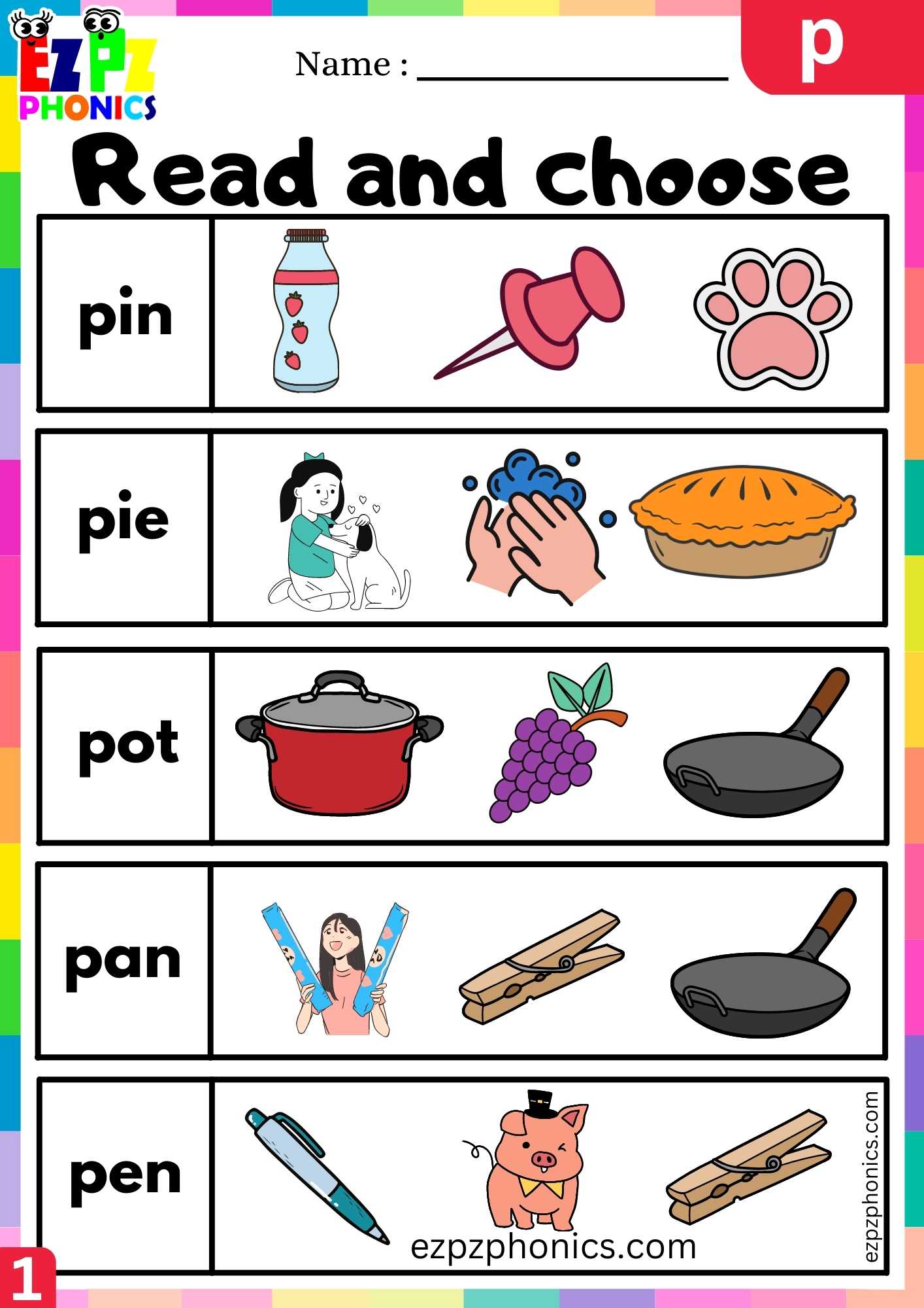 Letter P Read And Choose Beginning Sounds Worksheet